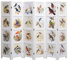 vidaXL Biombo com 6 painéis 210x165 cm pássaros branco