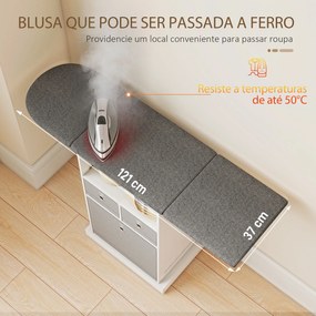 Móvel para Engomar Roupa com Rodas Tábua de Engomar Dobrável com 3 Gavetas Compartimento Aberto 121x37x89,5 cm Branco