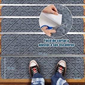 Conjunto de 15 Tapetes Antiderrapantes para Escadas, 76 x 20 cm, Laváveis na Máquina, Cinzento