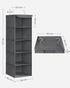 Conjunto de 2 organizadores suspensos 30 x 30 x 90 cm para guarda roupa cinzentos