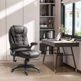 Cadeira de escritório com massagem e aquecimento elétrico, cadeira de escritório ergonómica com revestimento sintético castanho