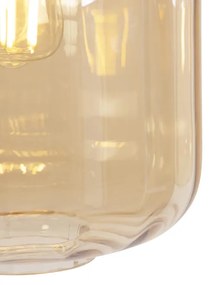 Candeeiro de suspensão de design preto com vidro âmbar 3 luzes 161,5 cm - Qara Design