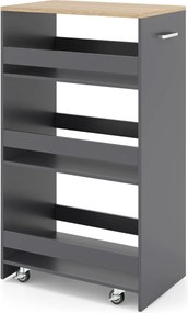 Carrinho Cozinha 47,5 x 30 x 80,5 cm de armazenamento estreito de 4 níveis com rodas e grades cinza e natural
