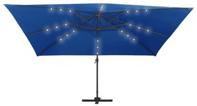 Guarda-sol c/ luzes LED e poste alumínio 400x300 cm azul-ciano