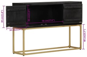 Aparador 110x30x75cm madeira de mangueira maciça preto/ dourado