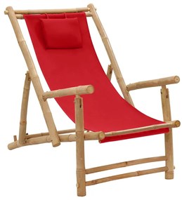 Cadeira de terraço de bambu e lona vermelho