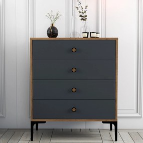 Cômoda Lizbon500 – Nogueira e Antracite – 76x90,7x40 cm