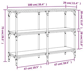 Mesa consola 100x29x75 cm derivados madeira carvalho castanho