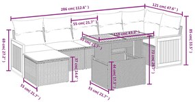 8 pcs conjunto sofás de jardim com almofadões vime PE preto