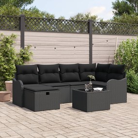 Conjunto de Sofá de Jardim vidaXL de 7 Peças com Almofadas Preto Ratta