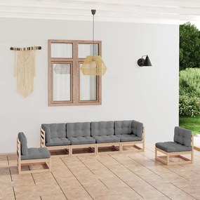 6 pcs conjunto lounge de jardim com almofadões pinho maciço