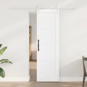 vidaXL Porta de Correr com Conjunto de Ferragens Branca 61x198,5 cm Madeira Sólida de Pinheiro