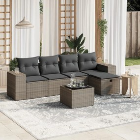 vidaXL 6 pcs conjunto sofás p/ jardim c/ almofadões vime PE cinzento