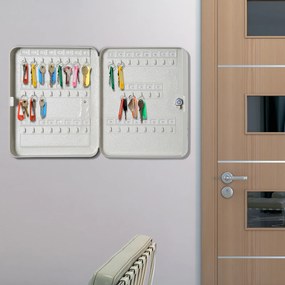 HOMCOM Chaveiro 45 Ganchos Chaveiro de Parede Caixa de Segurança com Fechadura Etiquetas 30x24x7,5 cm Aço