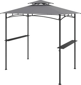 Pérgula para churrasqueira (Não incluida) 242 x 150 cm para exterior com teto duplo, 2 prateleiras, 6 ganchos e estrutura metálica cinza