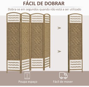 Biombo de 4 Painéis Dobrável Separador de Ambientes de Corda de Papel e Estrutura de Madeira 60x170 cm Natural