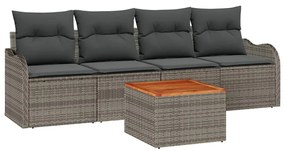 Conjunto de Sofá de Jardim de 5 Peças com Almofadas Cinza em Rattan Si