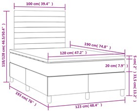 Cama box spring colchão/LED 120x190cm tecido cinza-acastanhado