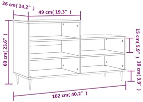 Sapateira Samira - Com 5 Compartimentos - Cor Cinzento Sonoma - 102x36