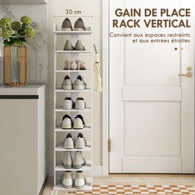 Sapateira com 9 níveis 30 x 30 x 128,4 cm, com capacidade para até 9 pares, com prateleira superior, 2 ganchos, branca