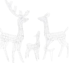 Família de renas decorativa 300 luzes LED acrílico branco frio