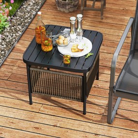 Mesa auxiliar jardim em rattan resistente às intempéries 56 x 56 x 49 cm com orifício para guarda-sol Preta