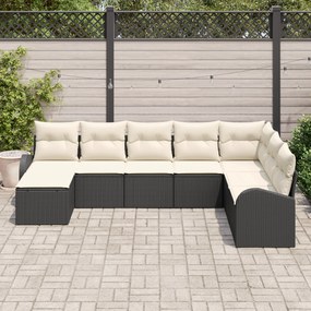 Conjunto de Sofá de Jardim de 8 Peças com Almofadas Pretas Rattan Poli
