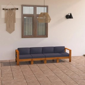 vidaXL Sofá jardim 4 lugares c/ almofadões cinza-escuro madeira acácia