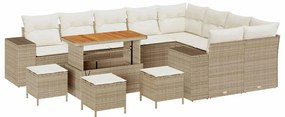 Conjunto de Sofá de Jardim de 13 Peças com Almofadas Bege em Rattan Si
