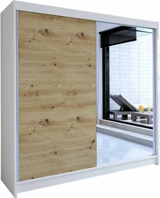 Roupeiro Closico 137, Carvalho Artisan, Branco, 215x180x58cm, 150 kg, Portas para roupeiro: Deslizante, Número de prateleiras: 5, Número de prateleiras: 5