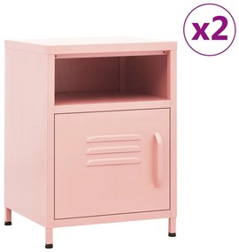 Mesas de cabeceira 2 pcs 35x35x51 cm aço rosa