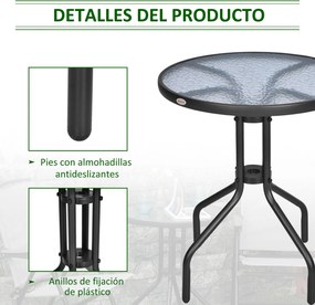 Mesa de Jardim Redonda com Bancada de Vidro Temperado Decorativa e Est