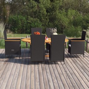 vidaXL 7 pcs conjunto de jantar para jardim vime PE preto