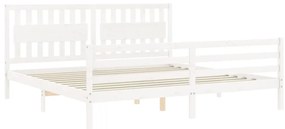 Estrutura de cama com cabeceira 200x200cm madeira maciça branco