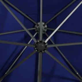 Guarda-sol jardim cantilever poste/luzes LED 300 cm azul-ciano