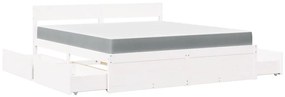 Cama com gavetas e colchão 180x200 cm pinho maciço branco