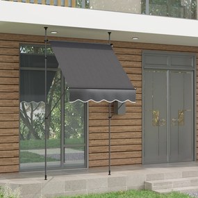 Toldo retrátil manual autoportante, 1,5 m (L) x 1,2 m (P) x 2,1–3 m (A), inclinação ajustável, metal, alumínio e poliéster cinzento escuro
