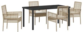 Conjunto de Jantar de Jardim com Almofadas Bege em Rattan Sintético