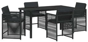 Conjunto de Jantar para Jardim com 5 Peças e Almofadas Preto Poli Ratt