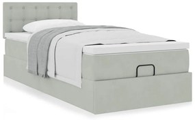 Estrutura de cama otomana com colchão cinza claro Veludo