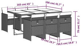 7 pcs conj. jantar p/ jardim c/ almofadões vime PE cinza-claro