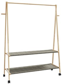 Cabide com prateleiras e rodas 132x45,5x155,5 cm bambu
