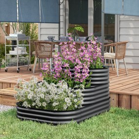 Floreira de jardim com fundo aberto 158 x 109 x 82 cm, 3 níveis, para ervas aromáticas, legumes, frutas e flores, cinzenta