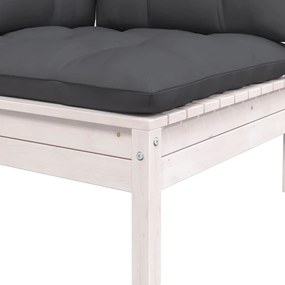 Sofá de canto p/ jardim c/ almofadões pinho maciço branco