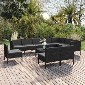 vidaXL 11 pcs conjunto lounge de jardim c/ almofadões vime PE preto