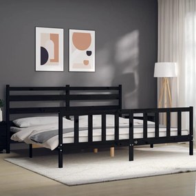 Estrutura de cama com cabeceira 200x200 cm madeira maciça preto