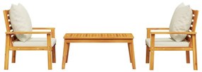 3 pcs conjunto lounge de jardim c/ almofadões acácia maciça