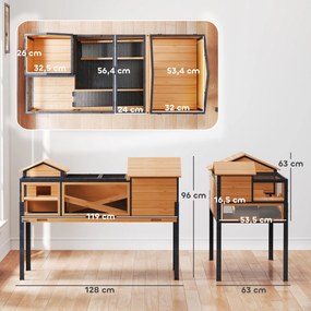 Casa para Tartarugas de 2 Andares, 128 x 63 x 96 cm, Tabuleiro Extraível, Amarela
