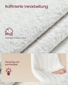 Banco para toucador em tecido sherpa com encosto e assento giratório 46,5 x 43 x (65,5-77,5) cm, branco creme