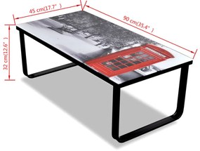 Mesa de centro, tampo de vidro com impressão cabine telefónica
